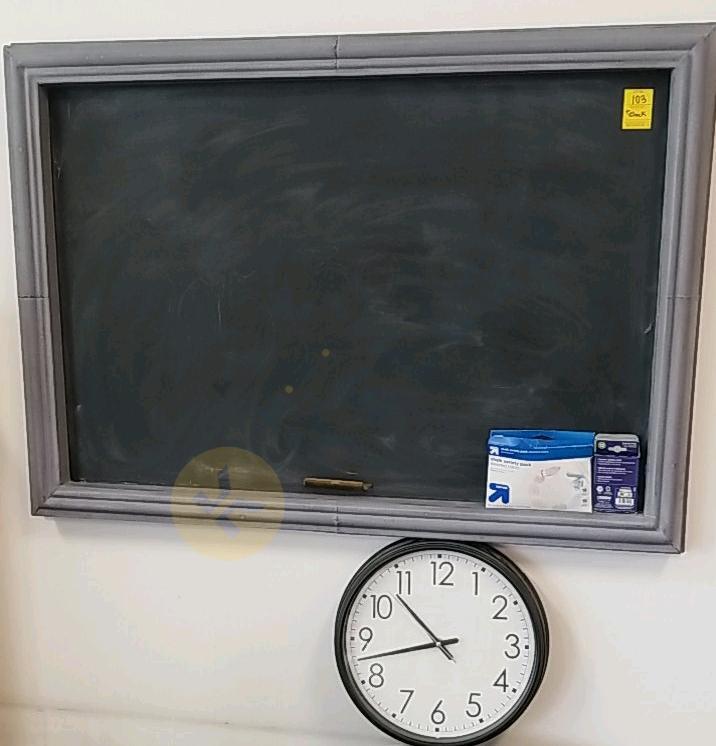 Chalkboard with Frame, Chalk, and Wall Clock