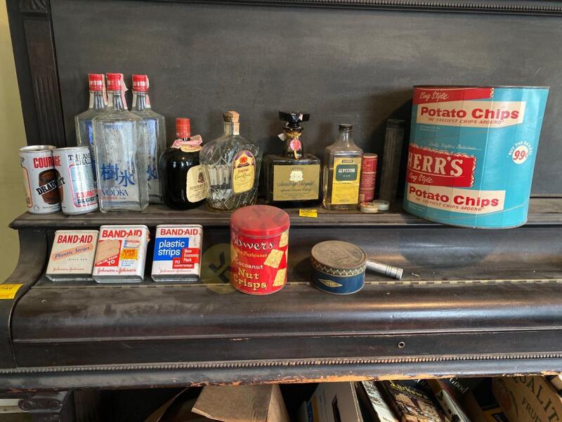 Vintage Liquor Glass Bottles and Tins