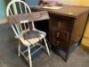 Vintage Wood Desk, Desk Lamp, and More