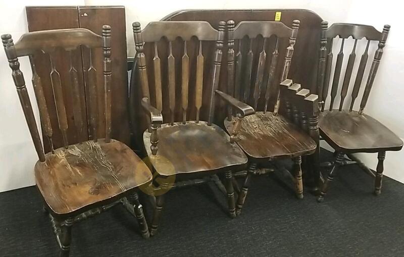 2" Thick Wooden Table With 4 Chairs and 2 Leaves