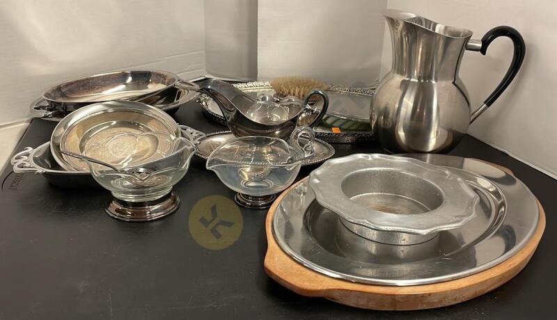 Chrome Dishware, Tray, Pitcher, and More