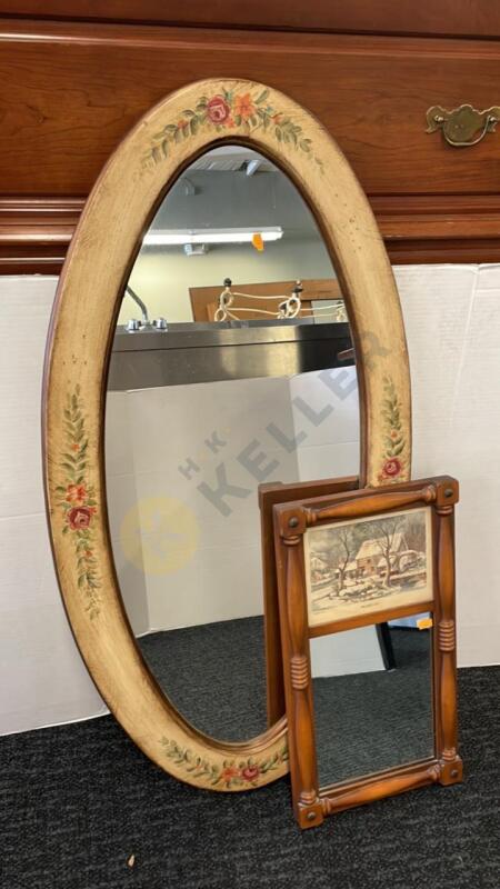 Floral Painted Wall Mirror and Other Mirror