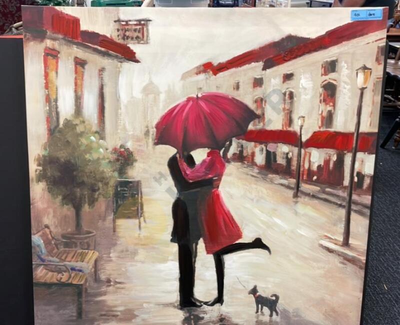 Red Umbrella Couple Canvas Art Print
