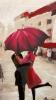 Red Umbrella Couple Canvas Art Print - 2