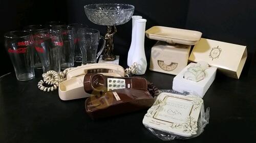 Inca 10lb Scale, Lenox Frame, Lenox Vase, Pair of Milk Glass Vases, and More