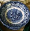 Porcelain Liberty Blue "Historic Colonial Scenes" 9.5" Across Plates, 5" Across Bowls, Cups, Saucers, and More - 10