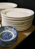 Porcelain Liberty Blue "Historic Colonial Scenes" 9.5" Across Plates, 5" Across Bowls, Cups, Saucers, and More - 12