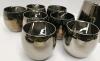 Mid Century Silver Glass Ice Bucket, 7 Glasses, Footed Wood Serving Tray, and Tongs - 5