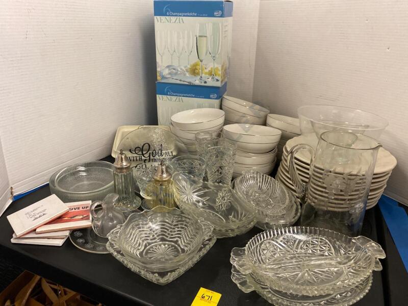 Champagne Flutes, Relish Dishes, Bowls, Plates, and More