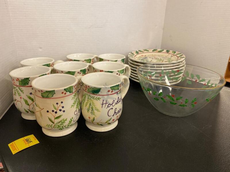 Holiday Mug and Dessert Plate Set with Serving Bowl