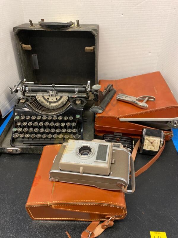 Vintage Underwood Portable Typewriter, Retro Polaroid Cameras With Cases, and More