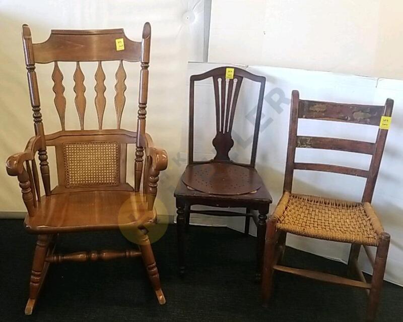 Wooden Rocking Chair, Chair With Woven Rope Seat, and More