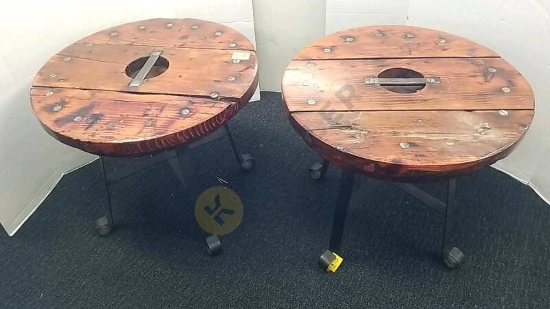 Lacquer Top Wooden Fratership Hatch Cover Side Tables With Metal Legs