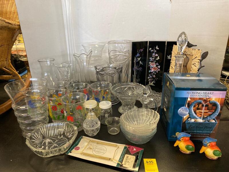 Painted Glasses, Cut Glass, Vases, and More