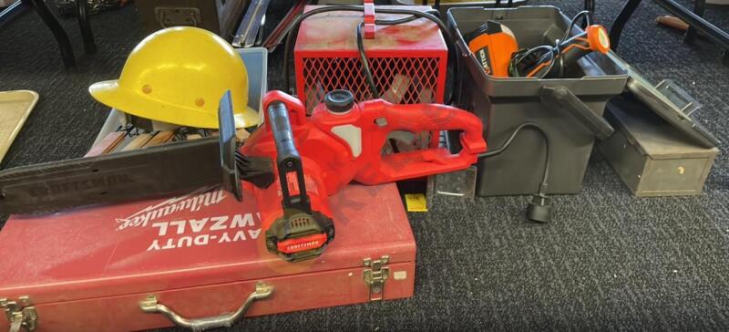 Sawzall with Case, 14" Craftsman Electric Chainsaw, Marley Portable Heater, and More