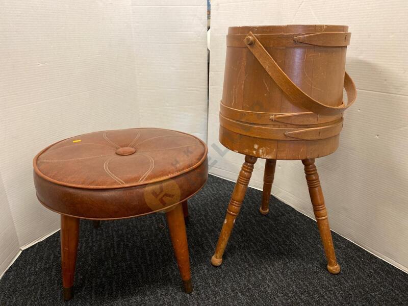 Vintage Sugar Bucket and Foot Stool