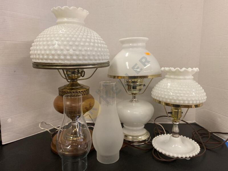 Milk Glass Hurricane Lamps and More