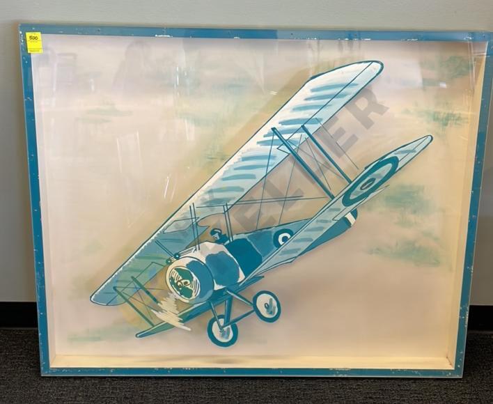 Vintage Handpainted Biplane in Shadow Box