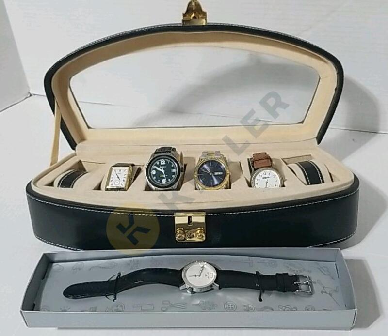 5 Men's Watches and Storage Case