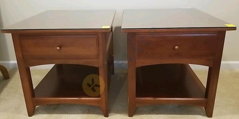 Pair of Thomasville Side Tables with Glass Top