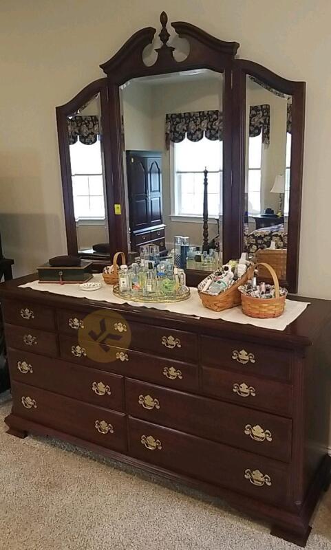 The Colonial Furniture Company Cherry Dresser with Removable Trifold Mirror
