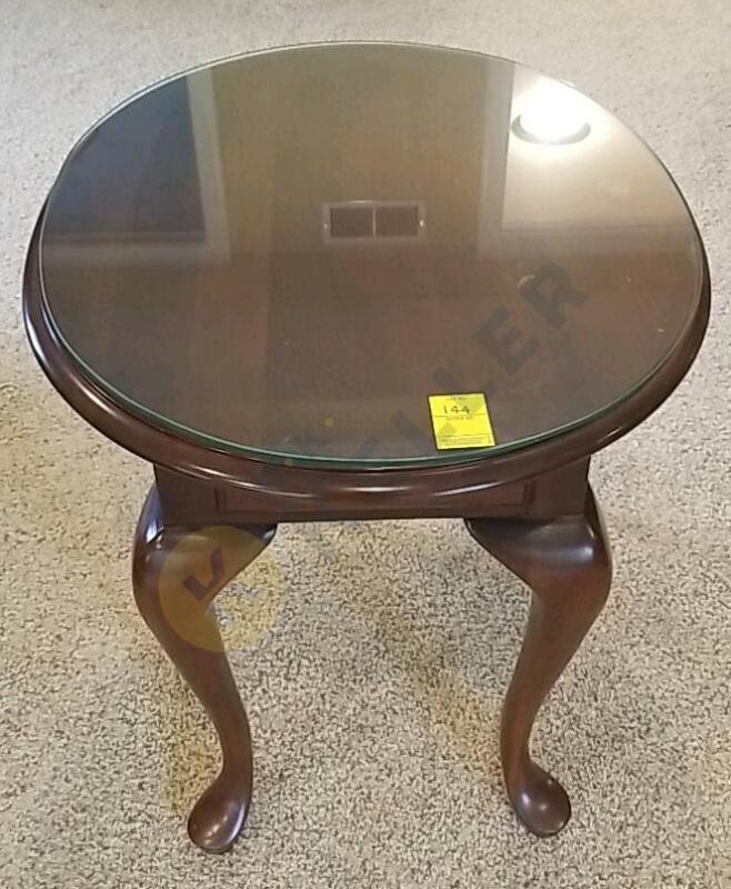 Cherry Accent Table With Glass Top
