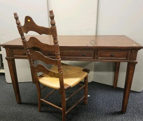 Wooden Desk With Woven Seat Ladderback Chair