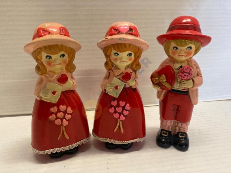 Vintage Napcoware Valentine Boy and 2 Girl Figurines