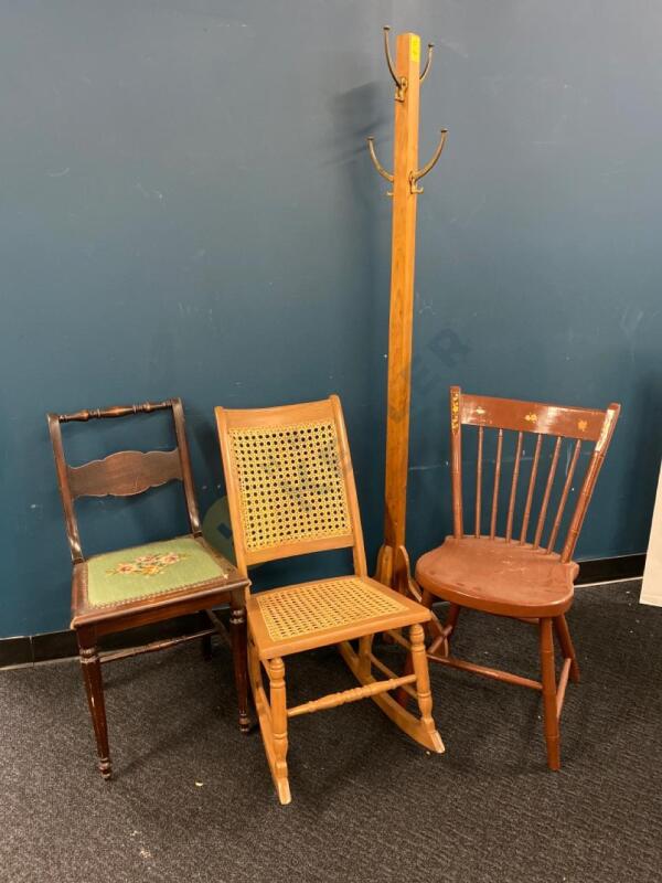 Cane Rocker, Needle Point Chair, and More