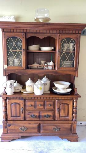 Wooden Hutch and Contents of Drawers