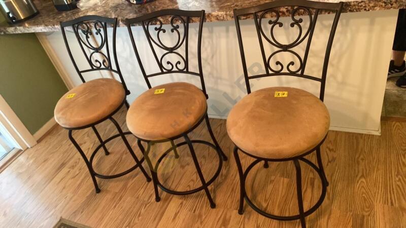 3 Wrought Iron Counter Height Stools