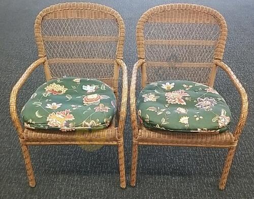 2 Faux Rattan Chairs with Pads