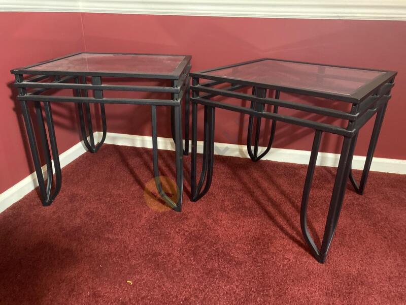 Pair of Metal and Glass Top Side Tables