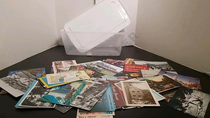 U.S. Tourist Postcards and Storage Bin