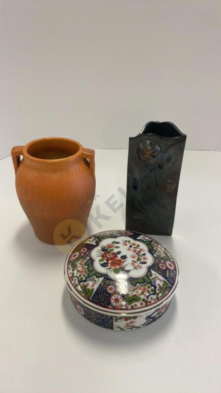 Japanese Lidded Bowl and Pottery Vases