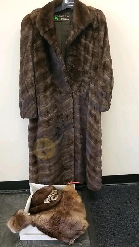 Neiman-Marcus Sorbara Fur Mink Coat, Mink Hat, Fur Pelts Pieces.