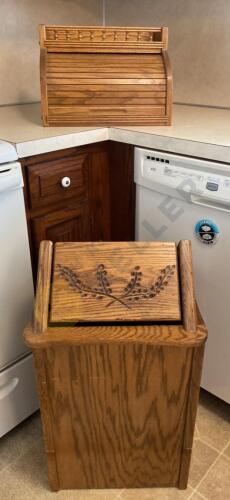 Oak Trash Can and Bread Box