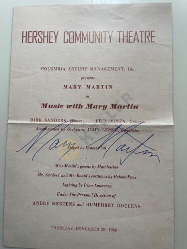 1958 Signed by Mary Martin Hershey Community Theater Program