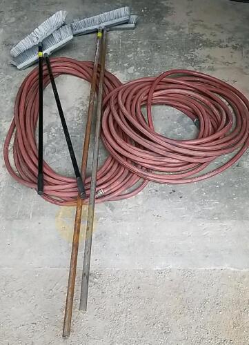 2 Garden Hoses and 4 Push Brooms