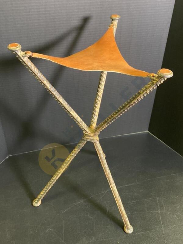 Tripod Metal and Leather Stool Stand