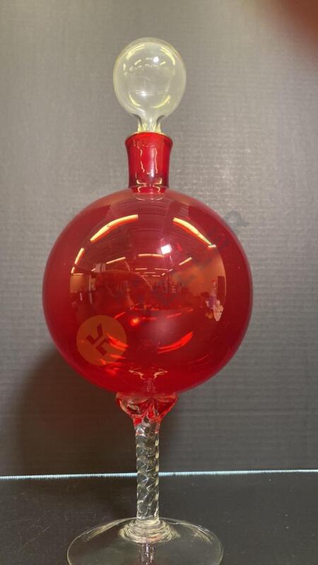 MCM Handblown Red and Clear Empoli Italian Glass Decanter