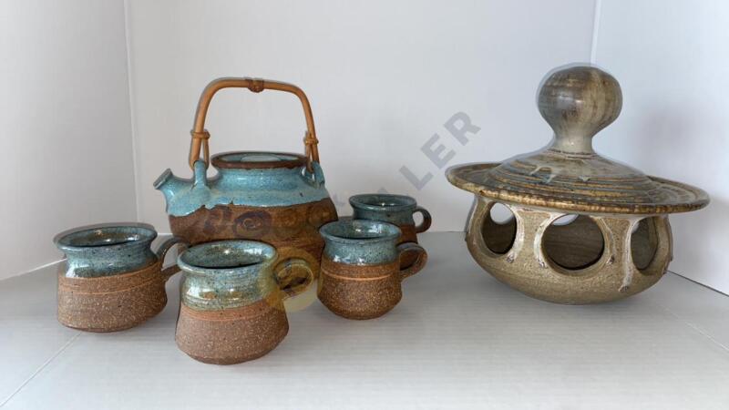 Vintage Studio Pottery Stoneware Tea Set and Incense Burner