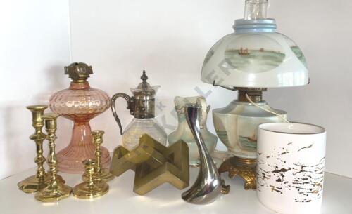 Electric Hurricane Lamp, Depression Oil Lamp, Brass Sculpture, And More