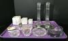 Pair of Ribbed Crystal Candle Holders, Crystal Lighter, Crystal Ashtrays, And More