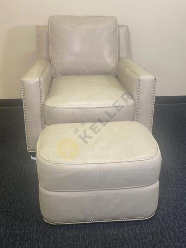 Genuine Leather Armchair And Rolling Ottoman with Nailhead Trim Detail