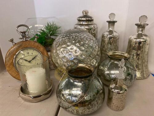 Mercury Glass Candle Holders, Decanters, Decorative Books, and More