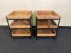 Farmhouse Style Wood And Metal Rolling 3 Shelf Storage Cart Style Side Tables