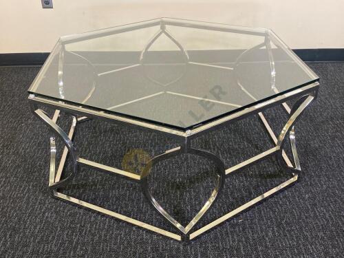 Hexagon Glass Top Metal Frame Cocktail Table