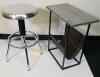 Stainless Steel Seat Stool and Slate Top Side Table with Magazine Sling