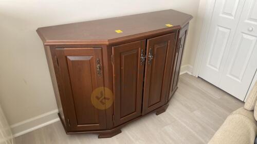 Dark Walnut Finish Credenza Cabinet and Contents